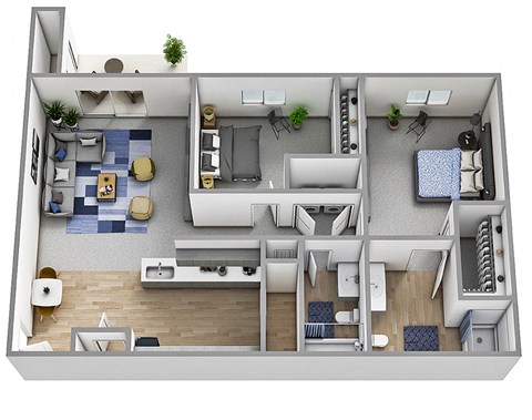 Floor plan for 2 beds, 2 baths, 1140 sqft